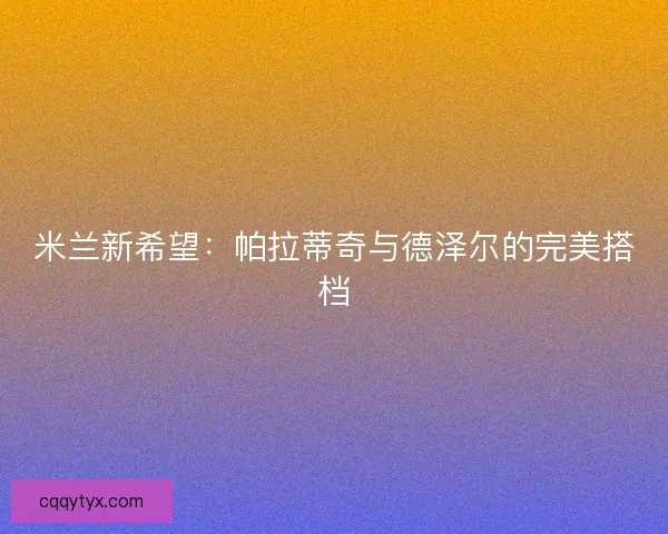 米兰新希望：帕拉蒂奇与德泽尔的完美搭档